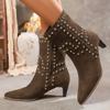 Autumn New Sexy Pointed Designer Suede Waterproof Mid-calf Boots Casual Lightweight Wear-resistant Slip-on Women's Boots