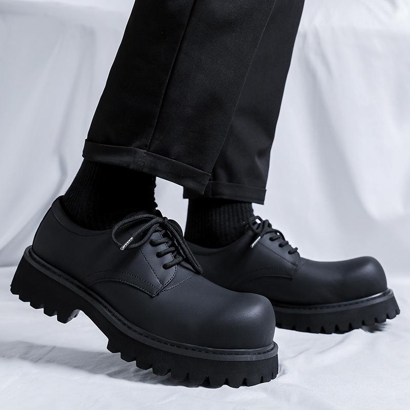 Fashion Men's Big-head Derby Casual Leather Shoes with High Platform Autumn Winter New Designer Fashion Black Dress Shoes for Men
