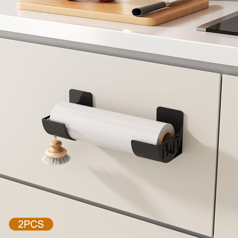 2Pcs No-Drill Kitchen Storage Rack Set, Multi-Functional Fresh Film Garbage Bag Organizer for Cabinet Refrigerator Side