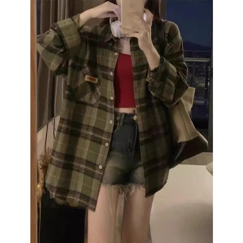 Женский кардиган с длинным рукавом в клетку ретро 2025