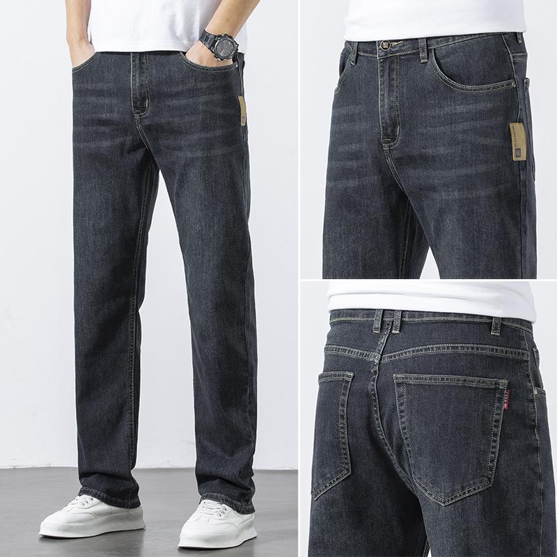 Мужские Джинсы Осень Зима Новый Стиль Ретро Свободные Прямые Широкие Штаны Эластичные Модные Брюки Универсальные и Повседневные