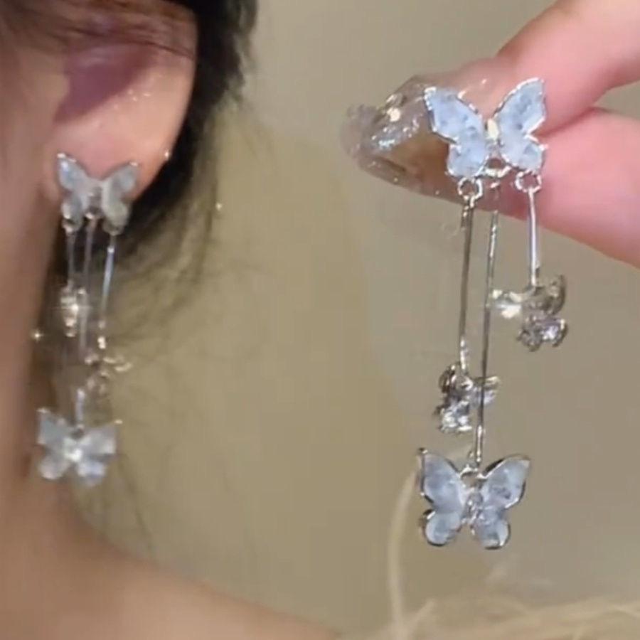 Длинные серьги-подвески из красного стекла с бабочкой для женских свадебных украшений