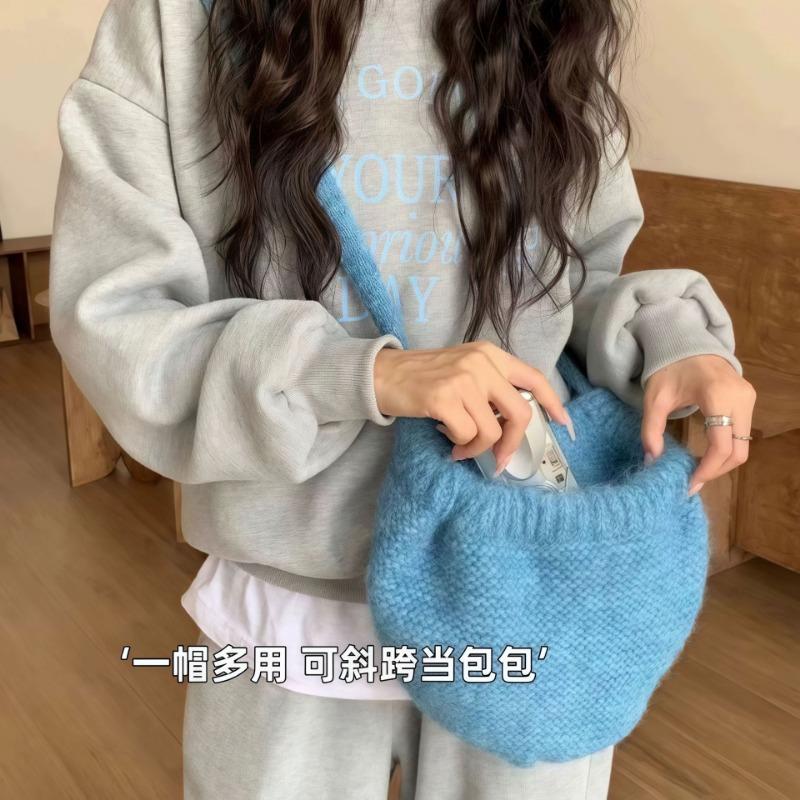 Осенне-зимняя женская универсальная шапка, вязаная шапка с защитой ушей, свободная, для большой окружности головы, плюшевая шапка, подчеркивающая лицо, шерстяная шапка-мешок