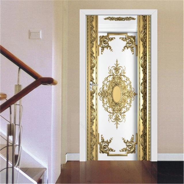 3D золотые наклейки для украшения дверей, мраморные простые абстрактные линии, цветы, обои для гостиной, домашний декор, художественные наклейки для спальни