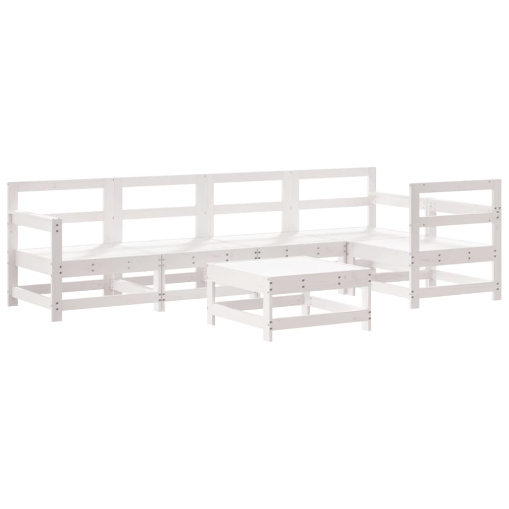 6 Piece Garden Lounge Set with Cushions White Solid Wood