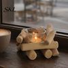 Stable Wood Candle Stand Wooden Glass Holder, Rustic Driftwood Ornament, Farmhouse Rural Home Decor Holder Tabletop for Living Room Bedroom