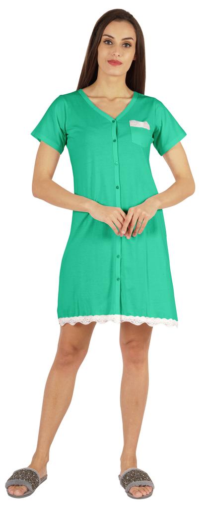 Inkmeso Solid Button Down Nightgown Sleepwear For Women  S V- Neck Nightshirt