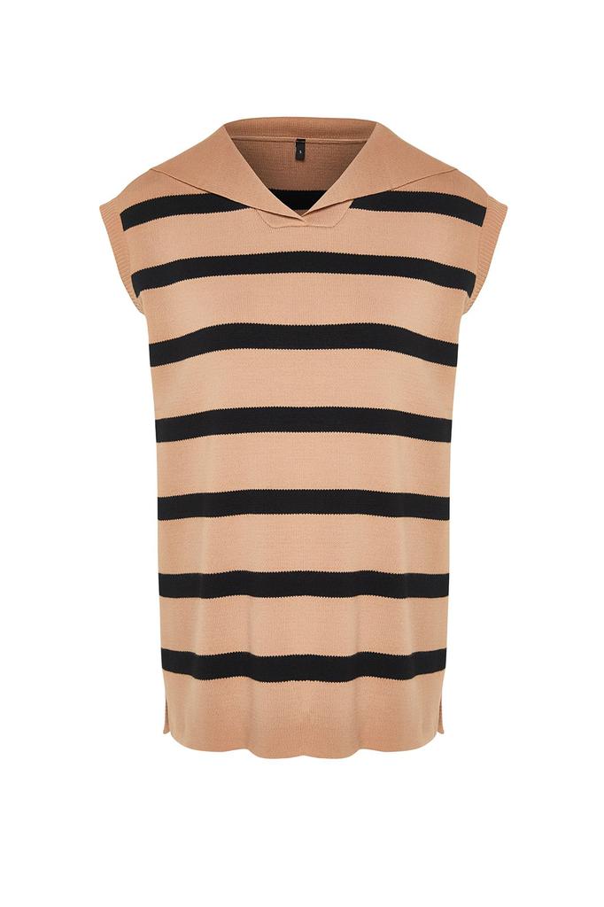 Женский модный стильный свитер в хиджабе, черный трикотаж в полоску с матросским воротником