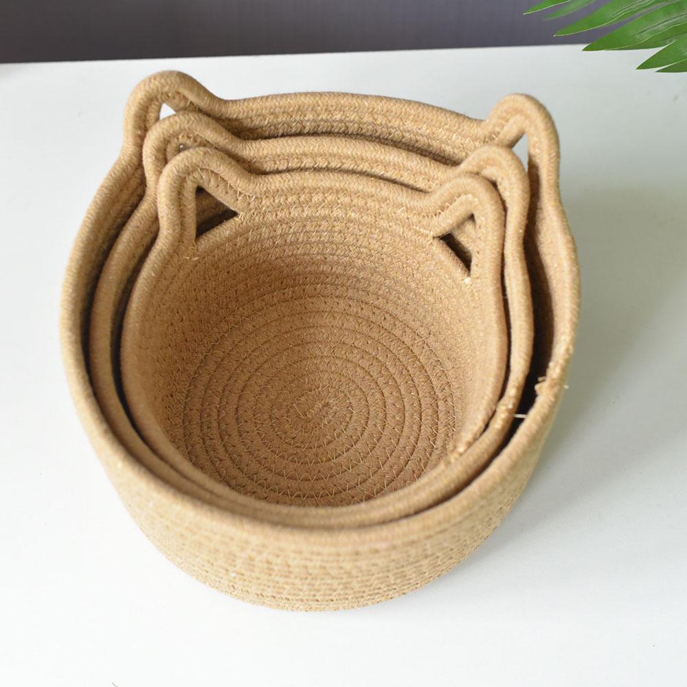 Round Cotton Rope Rattan Cat Ear Storage Basket