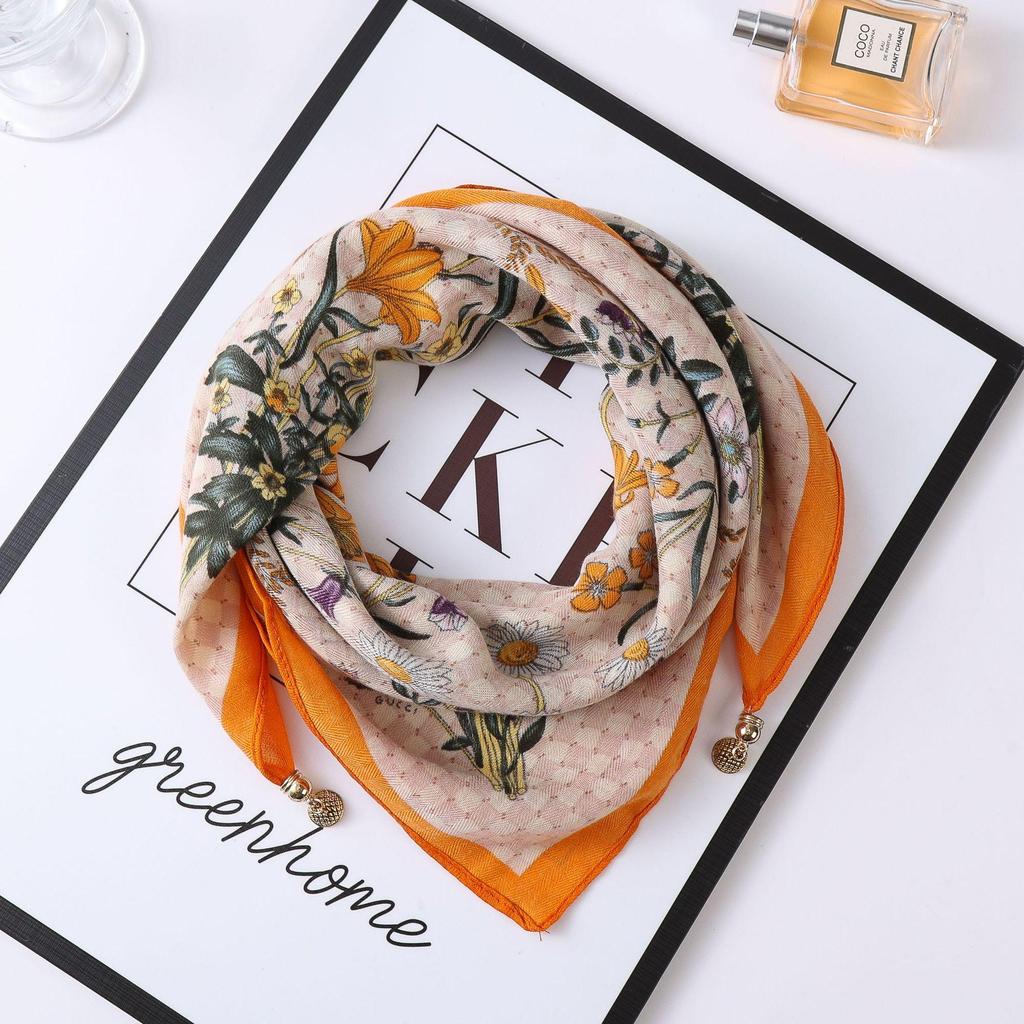 Осенне-зимний шелковый шарф в западном стиле с корейским акцентом в виде магнитного золотого шарика