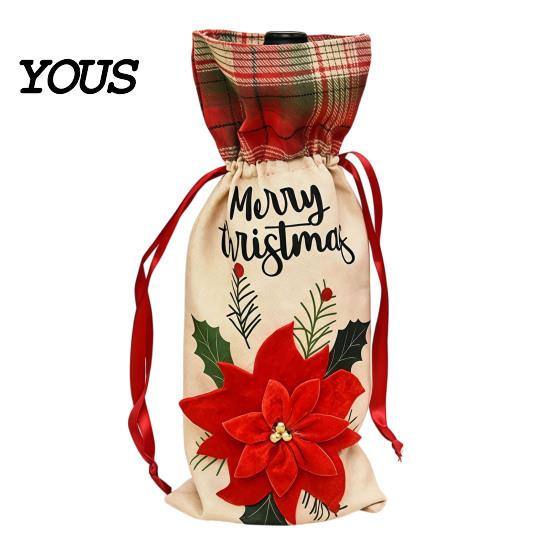 Мешочки для винных бутылок на шнурке Рождественский подарочный пакет, Многоразовый мешковинный чехол на шнурке, Клетчатые пакеты Рукава с принтом Рождественской ёлки, Гнома, Грузовика для