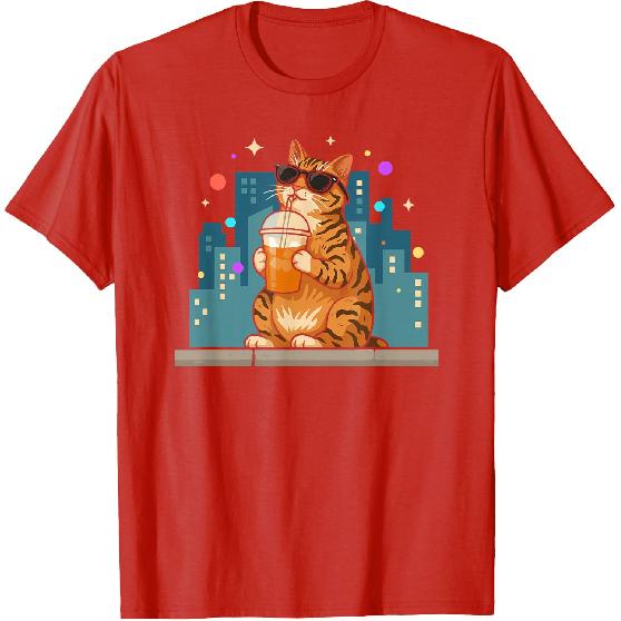 Funny Feline Enjoying Cold Brew Coffee for Morning Rush T-Shirt