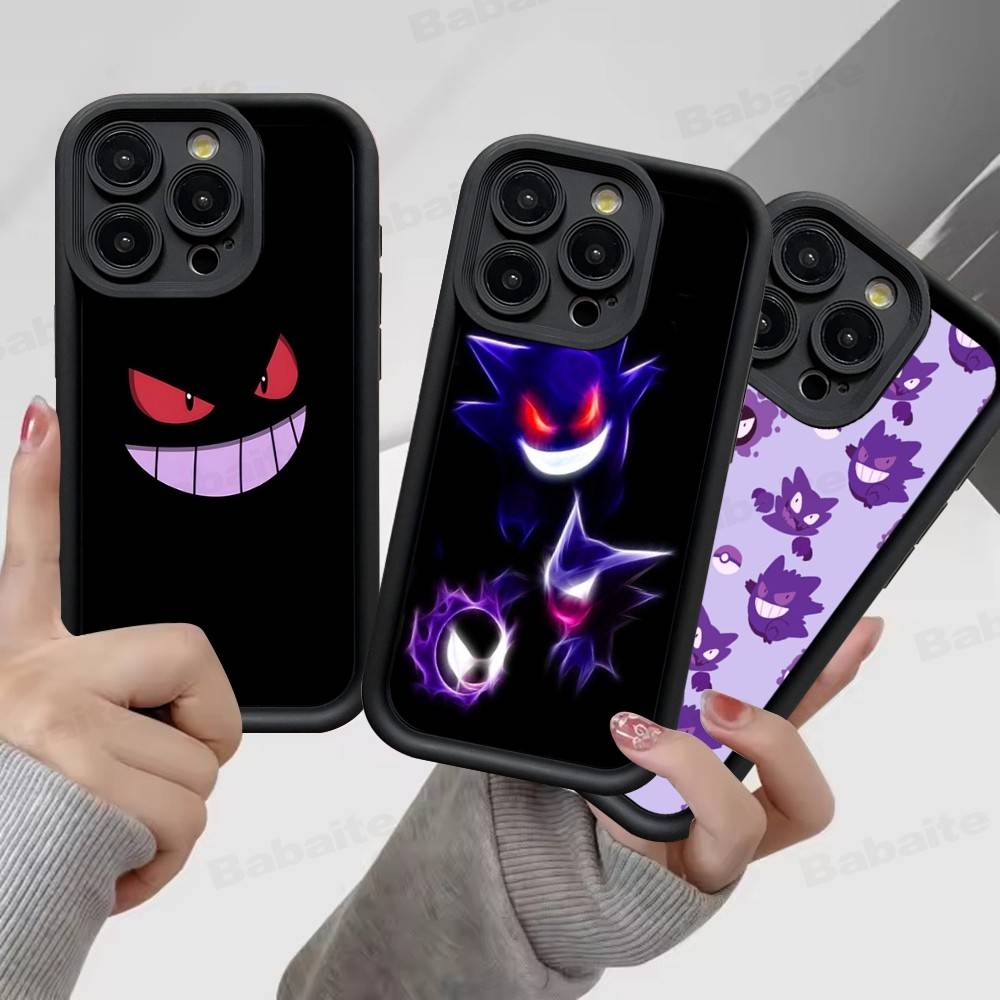 Anime P-Pokemon Gengar Phone Case For iPhone 11 12 13 16 15 17 14 Pro Max Soft Funda Silicone Cover