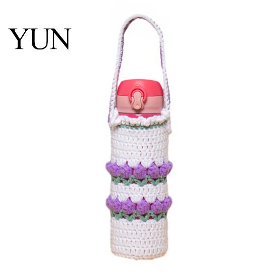 Reusable Glass Cup Protector Hand Crocheted Cover, Portable Elastic Wool Knit Sleeve, Breathable Hollow Sleeve Anti-Slip Protective Holder for