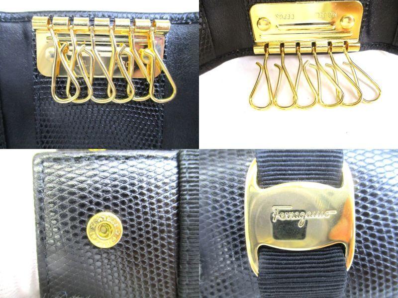 Authentic Salvatore Ferragamo Vara Black Leather Gold H/W 6Pics Key Case #9754  Open box