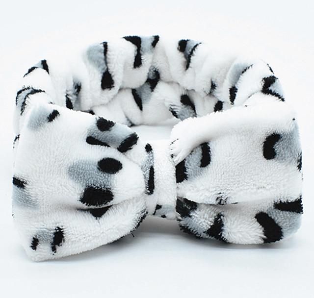 Leopard Makeup Wash Face Headbands for Women Coral Fleece Bow Dot Hairband Turban Knot Elastic Headwrap Girls Hair Accessories
