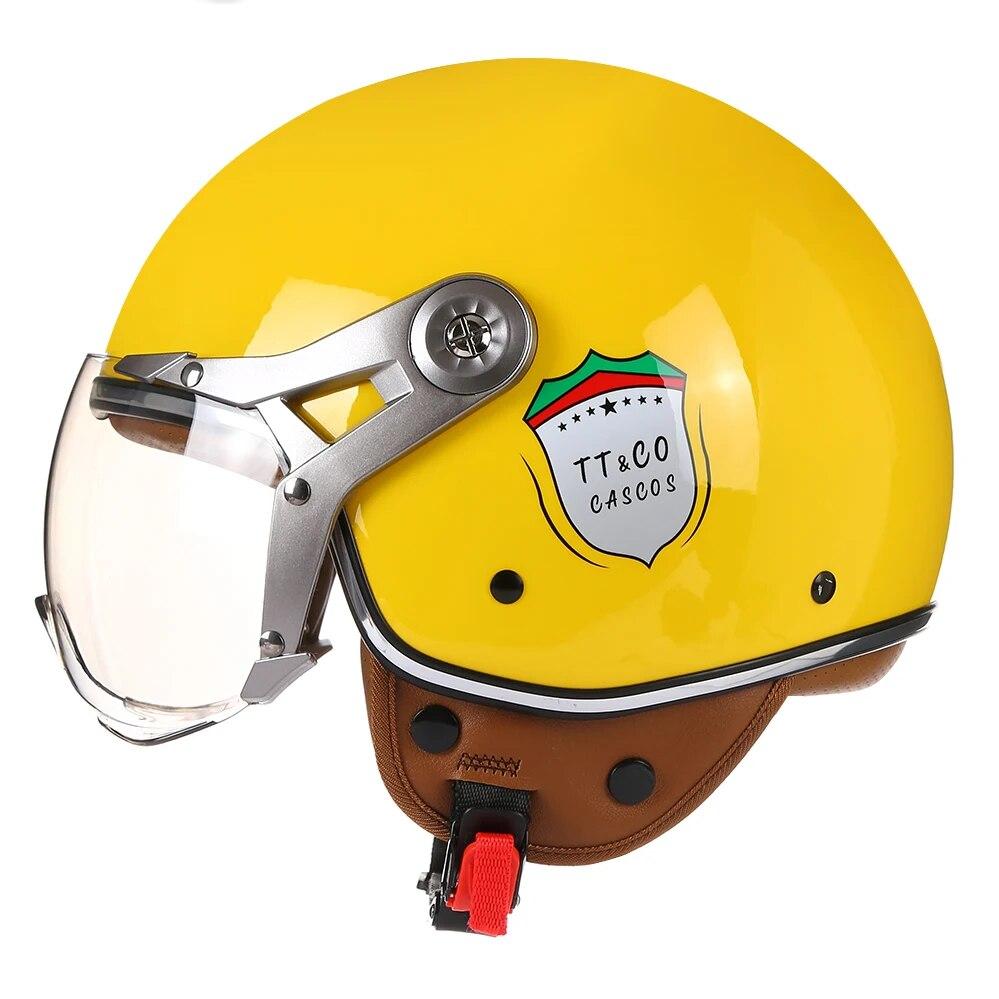 Vintage TT&COCASCOS Motorcycle Helmet Jet with Visor Motorbike Riding 3/4 Open Half Helmet Retro Scooter Capacete Moto