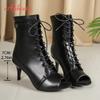 Aphixta Narrow Band Dec Women Peep Toe Ankle Boots 7cm High Heels Sexy Woman Shoes Lace Up Back Zipper Sandals Boot Ladies Shoes