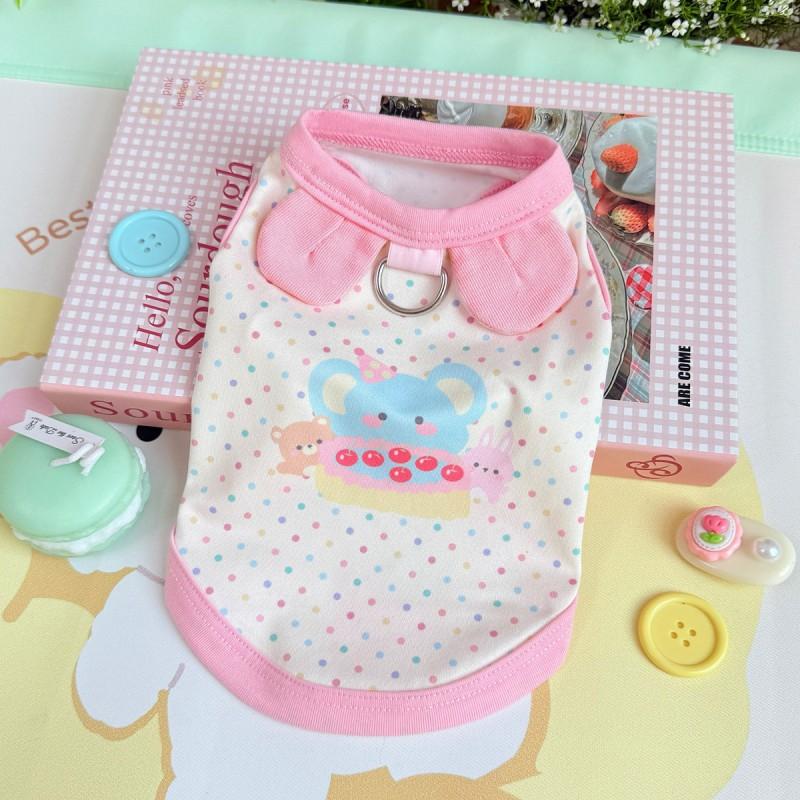 Pet Vest Small Dogs Cats Lightweight Cotton Cartoon Print Pastel Color Sleeveless Harness Style