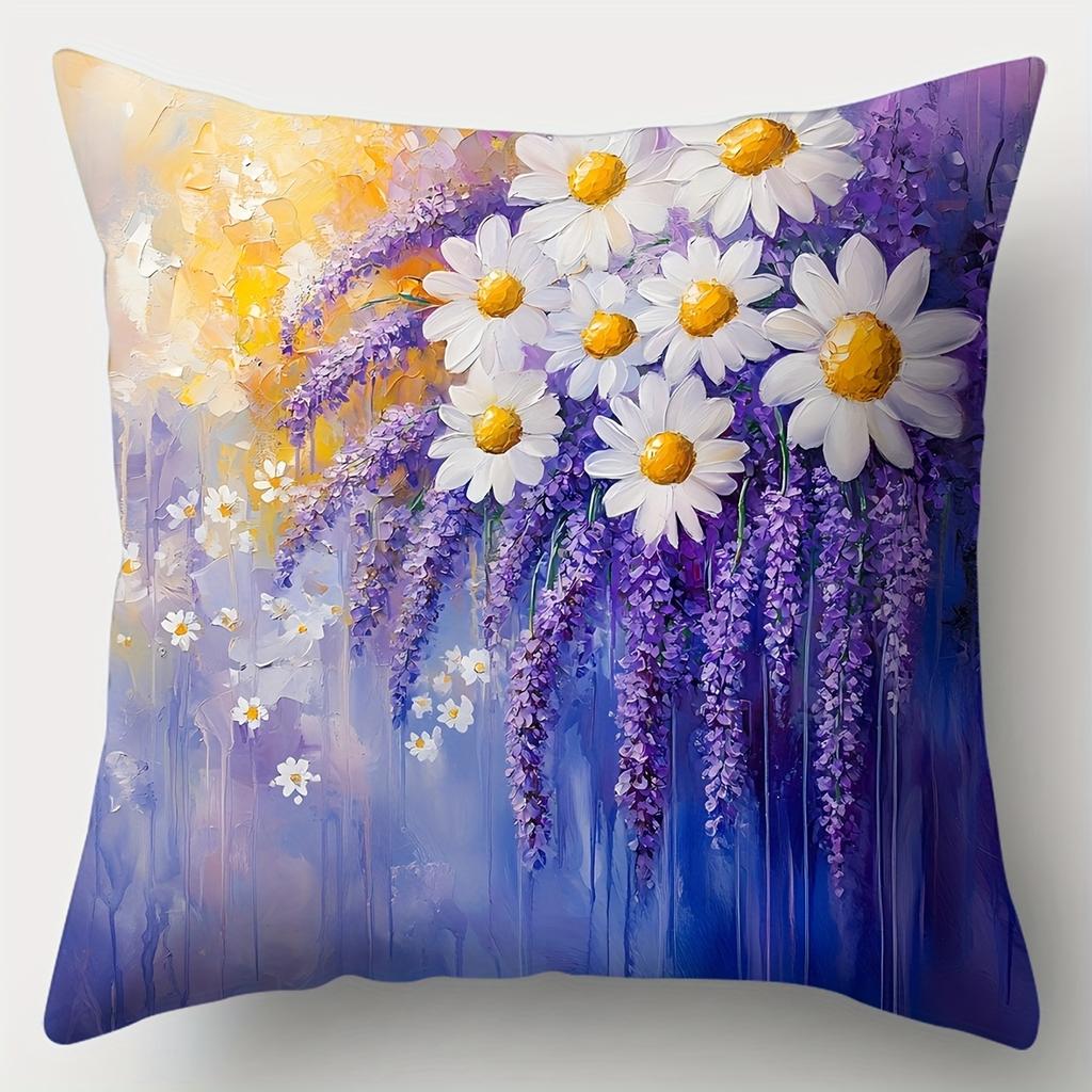 Lavender And Lily Theme Digital Printing Pillow Cover Short Plush Suitable Living Rooms Bedrooms Sofas Throw Cushion Cover 4Pcs