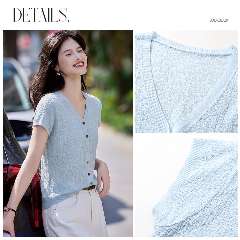 Women's V-Neck Thin Knit Short Sleeve Top
