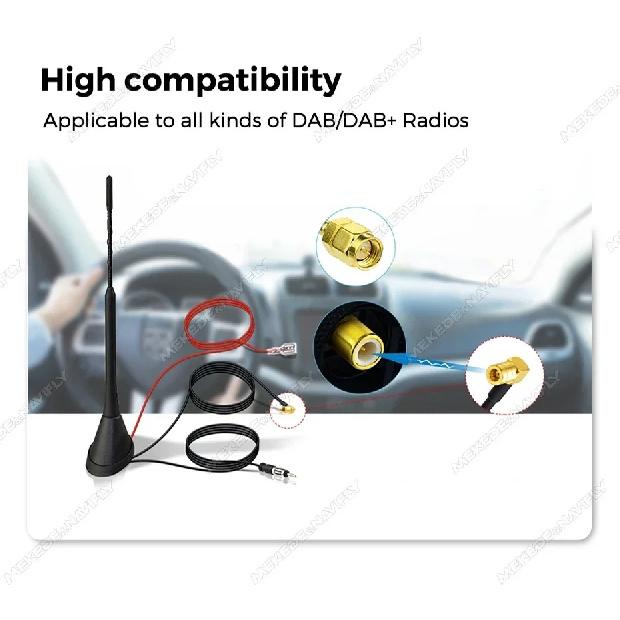 DAB Auto Radio Aerial Amplified Roof Mount Rod Antenna AM/FM Din SMA Male Connector 5m Cable for JVC Kenwood Pioneer Receiver