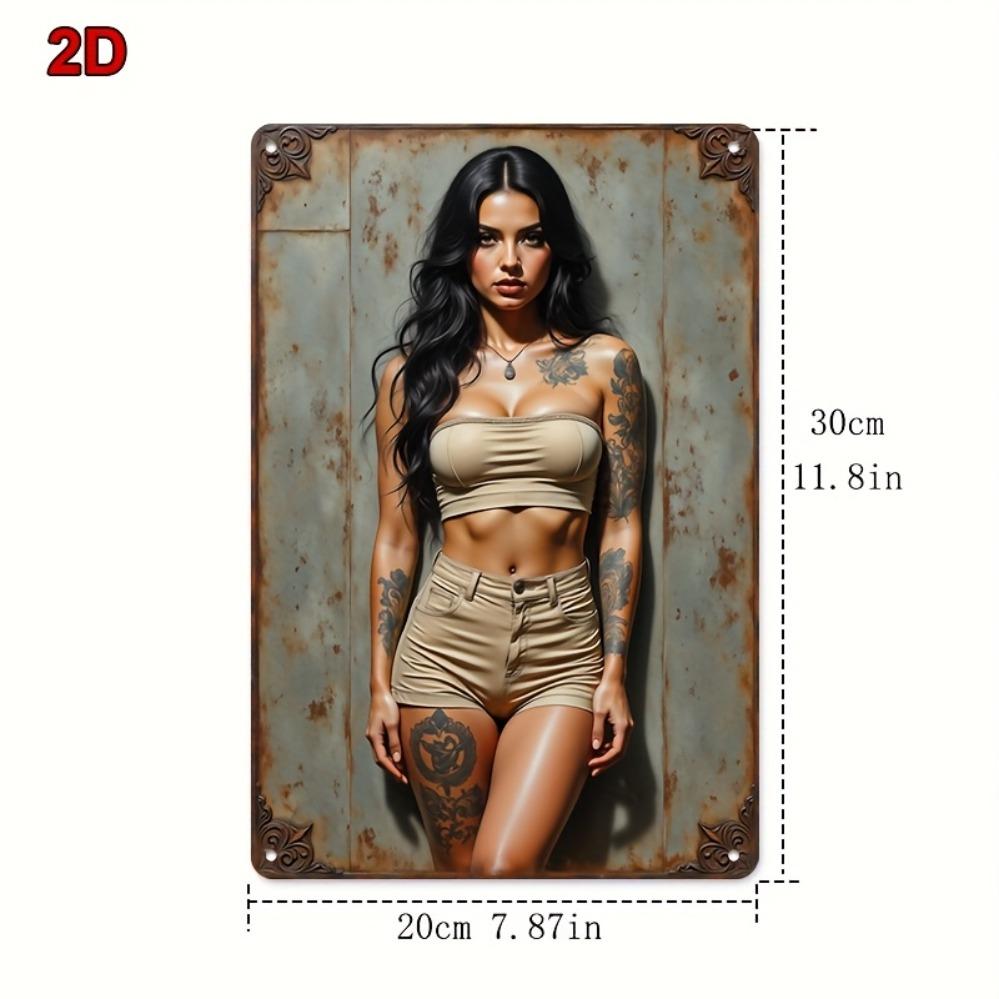 Винтажная металлическая настенная картина «Девушка с татуировками» 8x12 дюймов - Деревенская железная декоративная табличка для бара, кафе, спальни, офиса - Ретро-комната в стиле татуировок Д