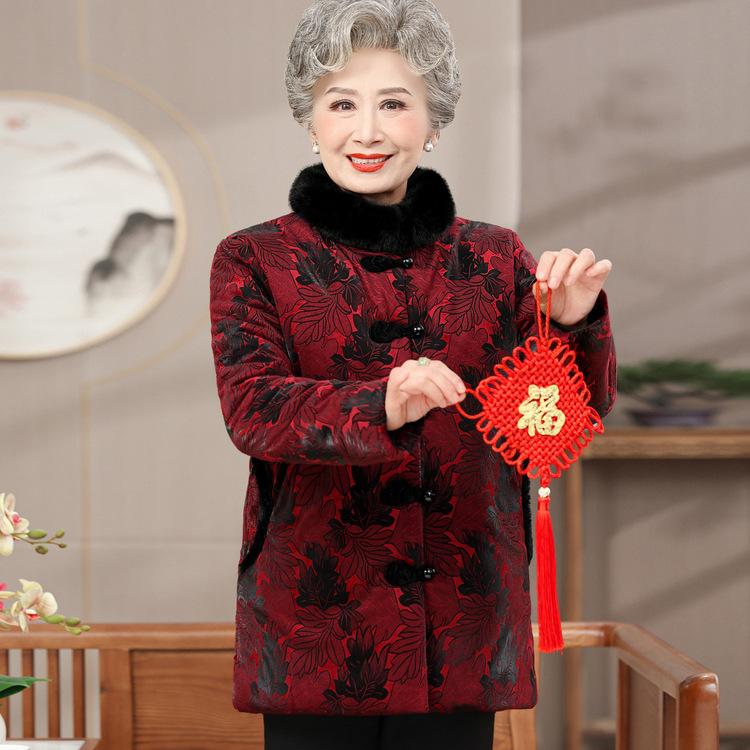 Зимнее пальто для матерей среднего и пожилого возраста, бабушки, плюс бархатная утолщенная хлопковая куртка, 70-летней, 80-летней, костюм Тан, теплая одежда для женщин