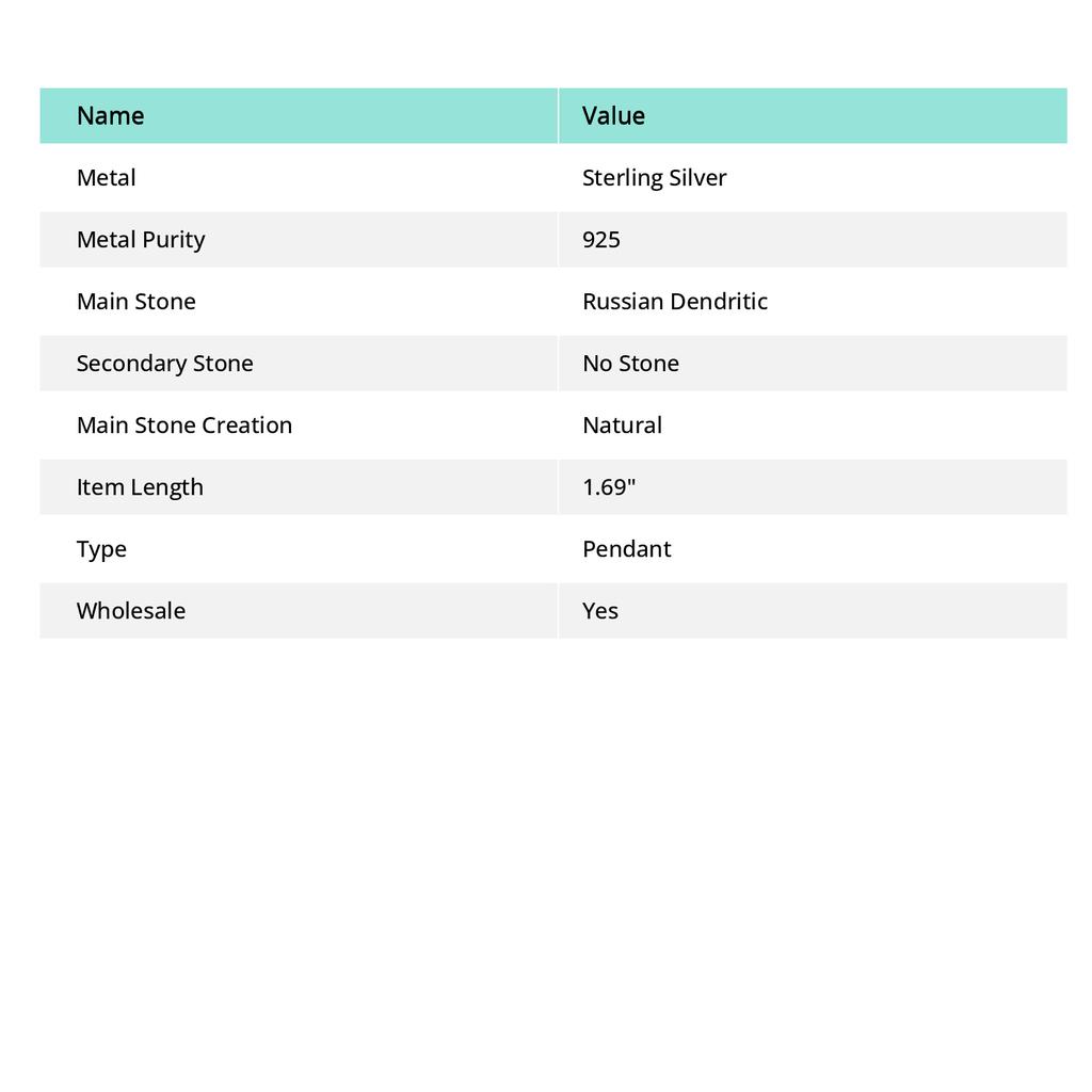 Natural Russian Dendritic Gemstone 925 Sterling Silver Pendant 1.69" q4S63