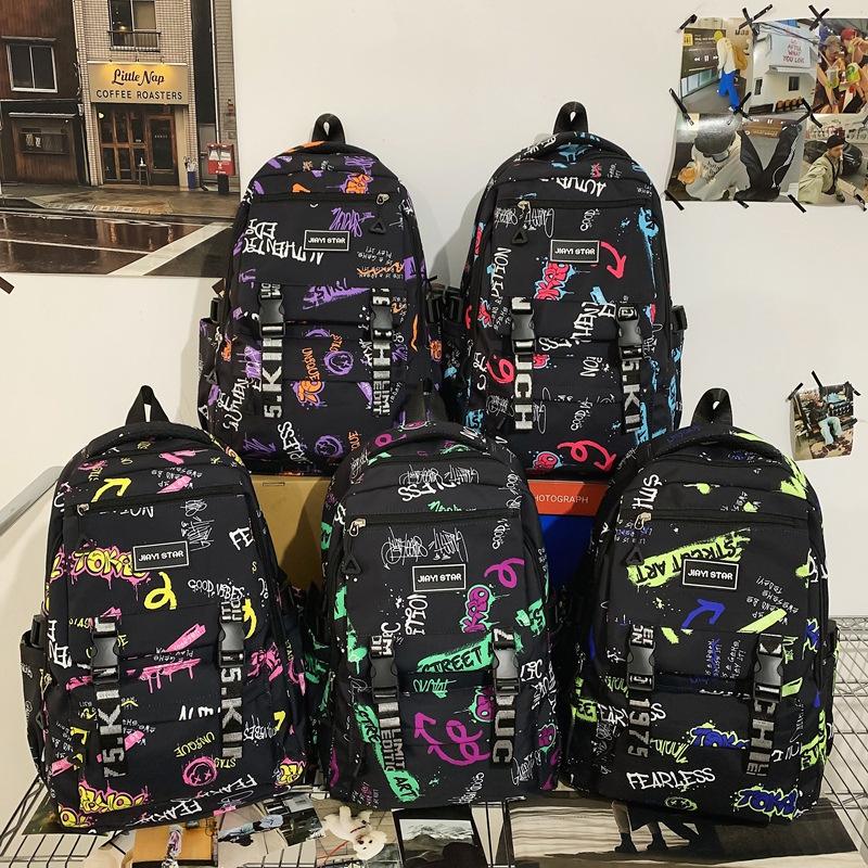 Школьный рюкзак для средней школы, женский, с принтом граффити, мужской, большой вместимости, дорожный рюкзак