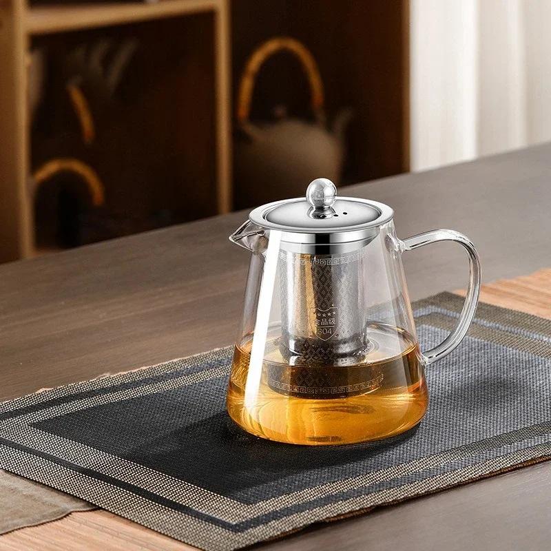 Large Capacity High Borosilicate Heat Resistant Glass Teapot with Stainless Steel Tea Strainer Infusers Jug Home Glass Teaware