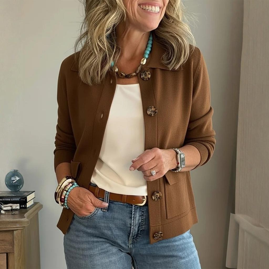 Женская модная однотонная куртка с воротником, длинными рукавами, пуговицами и карманом