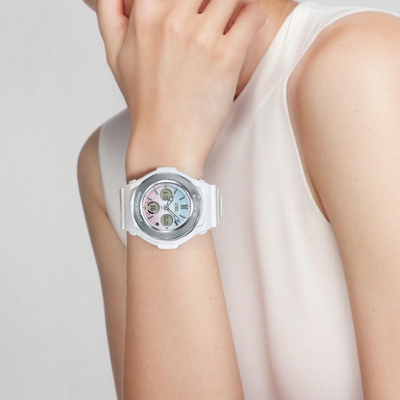 Casio BABY-G Милые Девушки Градиентный Звездный Циферблат Чисто Белые Часы Кварцевый Механизм Ремешок из Смолы Японские и Корейские Часы Женские Часы Синие BGA-100ST-7A2021