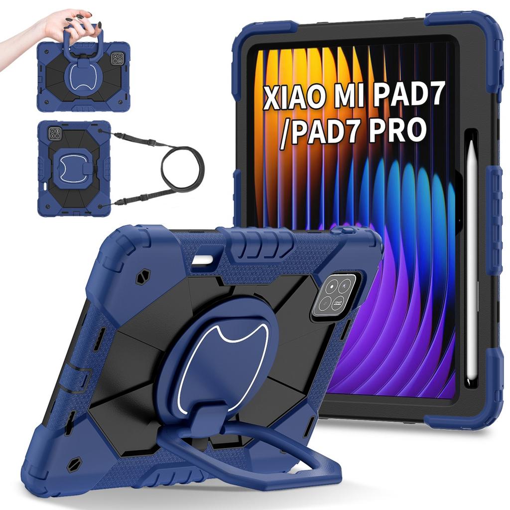 Для Xiaomi Pad 7 / Xiaomi Pad 7 Pro.360° вращающаяся рукоятка прочная защитная подставка TPU+PC 3в1 противоударный противоударный чехол для планшета и ПК