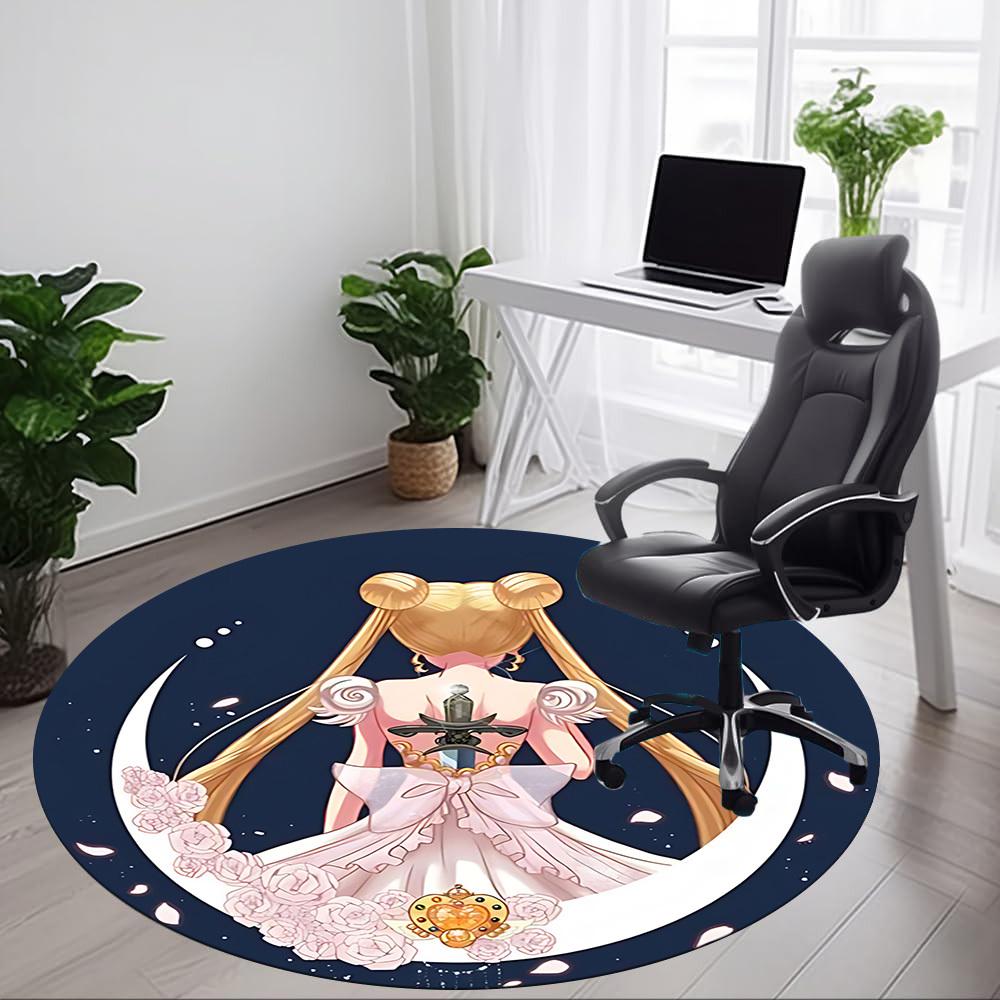 1pc Sailor Moon Office Round Area Rug, Indoor Mat Suitable For Office, Under Office Chairs Bedroom Living Room Home Decor, Room Deco173