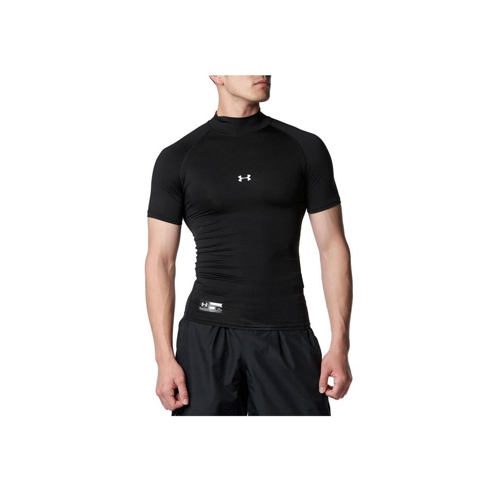 Under Armour Solid Color Logo High Neck Slim Fit Baseball Raglan Short Sleeve T-Shirt Men Tops Black 1358642-001
