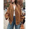 Winter Streetwear Retro Baseball Cargo Jacket Women Chic Solid Brown Jacket Female New Design Aesthetic Vintage Loose Clothes