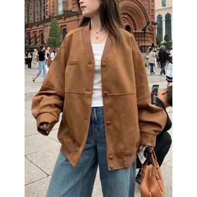 Зимняя уличная ретро бейсбольная куртка-карго женская шикарная однотонная коричневая куртка женская новая дизайнерская эстетическая винтажная свободная одежда