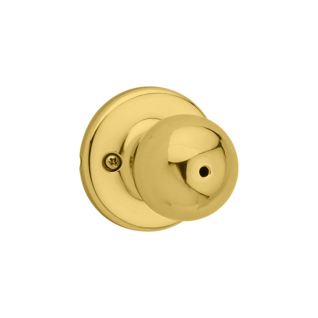 Kwikset Polo Interior Privacy Door Knob with Polished Brass Door Handle for Bathrooms and Keyless Turn Lock Door Knob Lock, Bedrooms,