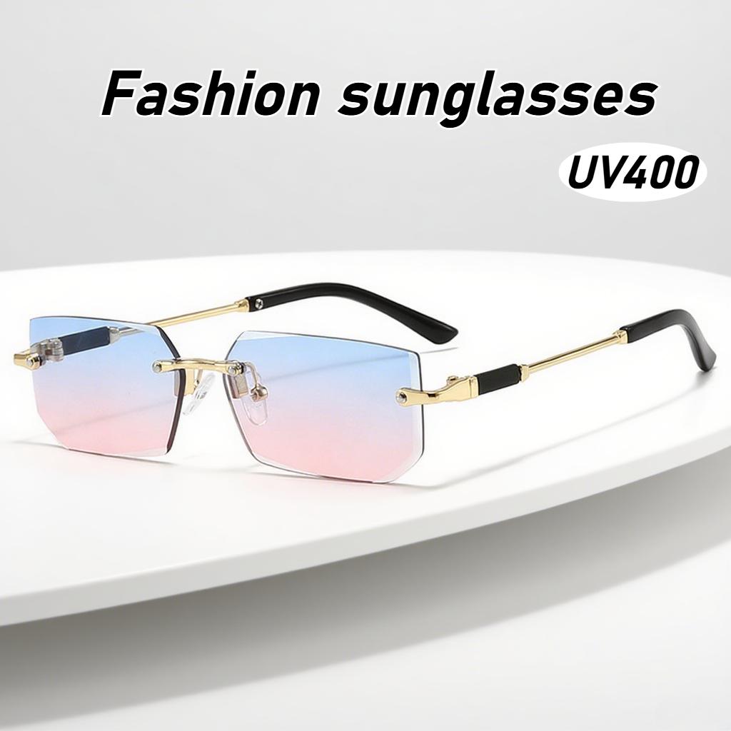Fashion Rimless Sunglasses for Men Women UV Protection Multi Color Glasses Outdoor Driving Travel Accessories