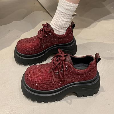 Модные балетки Женская спортивная обувь Блестящие на шнуровке Кроссовки на платформе Модные хрустальные лоферы 2025 Осень Дизайнерские Zapatillas De Mujer