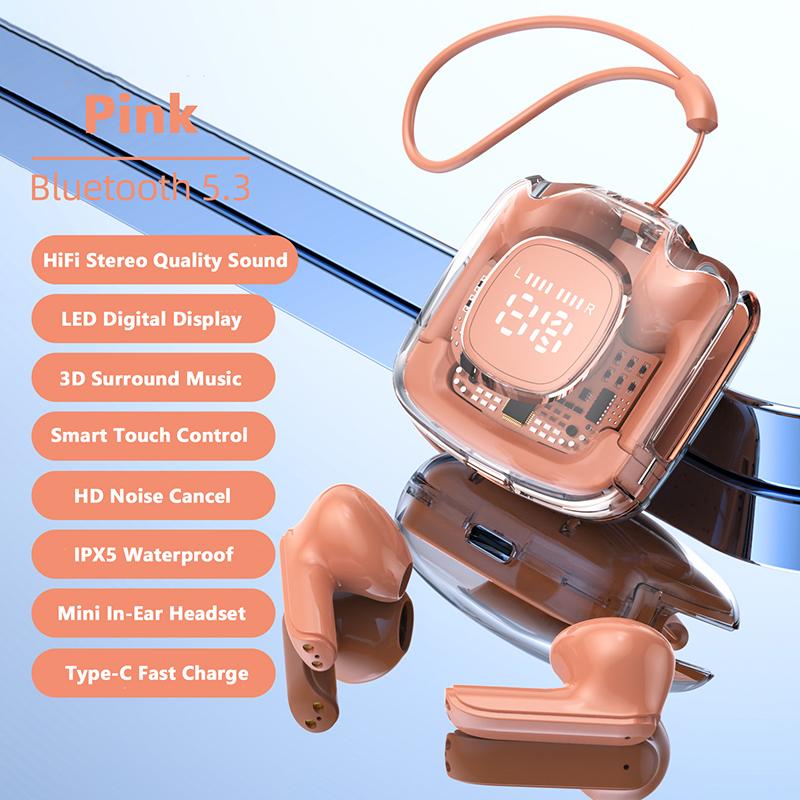 VAORLO Светодиодный цифровой дисплей, мини-наушники Bluetooth, Hi-Fi стерео музыка с HD-микрофоном, наушники с шумоподавлением для всех смартфонов