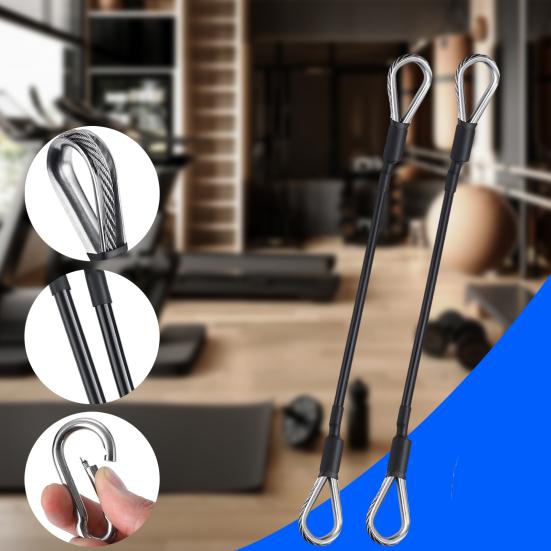 2Pcs Gym Extension Cable Set Stainless Steel Carabiner Fitness Rope Attachments for Home Gym Replacement Cables for LAT/Tricep Pull
