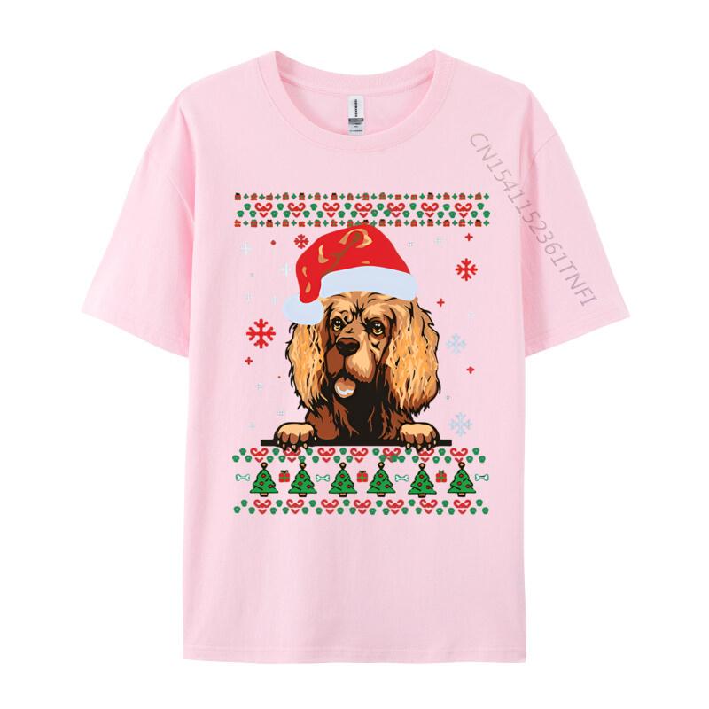 Wholesale American Cocker Spaniel Christmas Sa Tshirt Personalized Top Tshirts Cotton Blue And White Graphic T Shirts