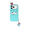 Cute 3D Cartoon Macaron Blue Phone Case with Pendant for iPhone 12 13 14 15 16 17 Pro Max Plus Soft Protective Cover