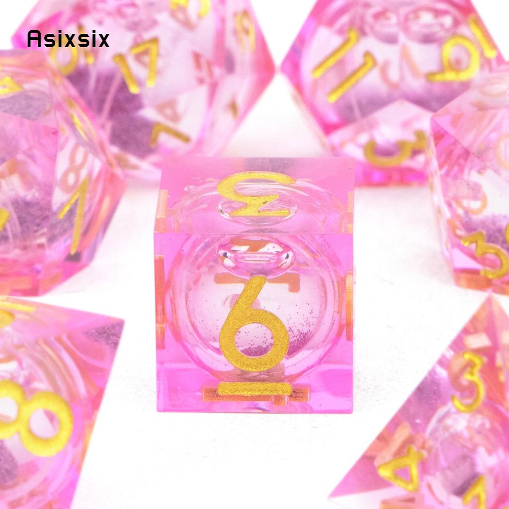 7 шт. розовый золотой номер с струящимся песком, многогранные кости с острыми краями, подходящие для настольной игры в жанре RPG
