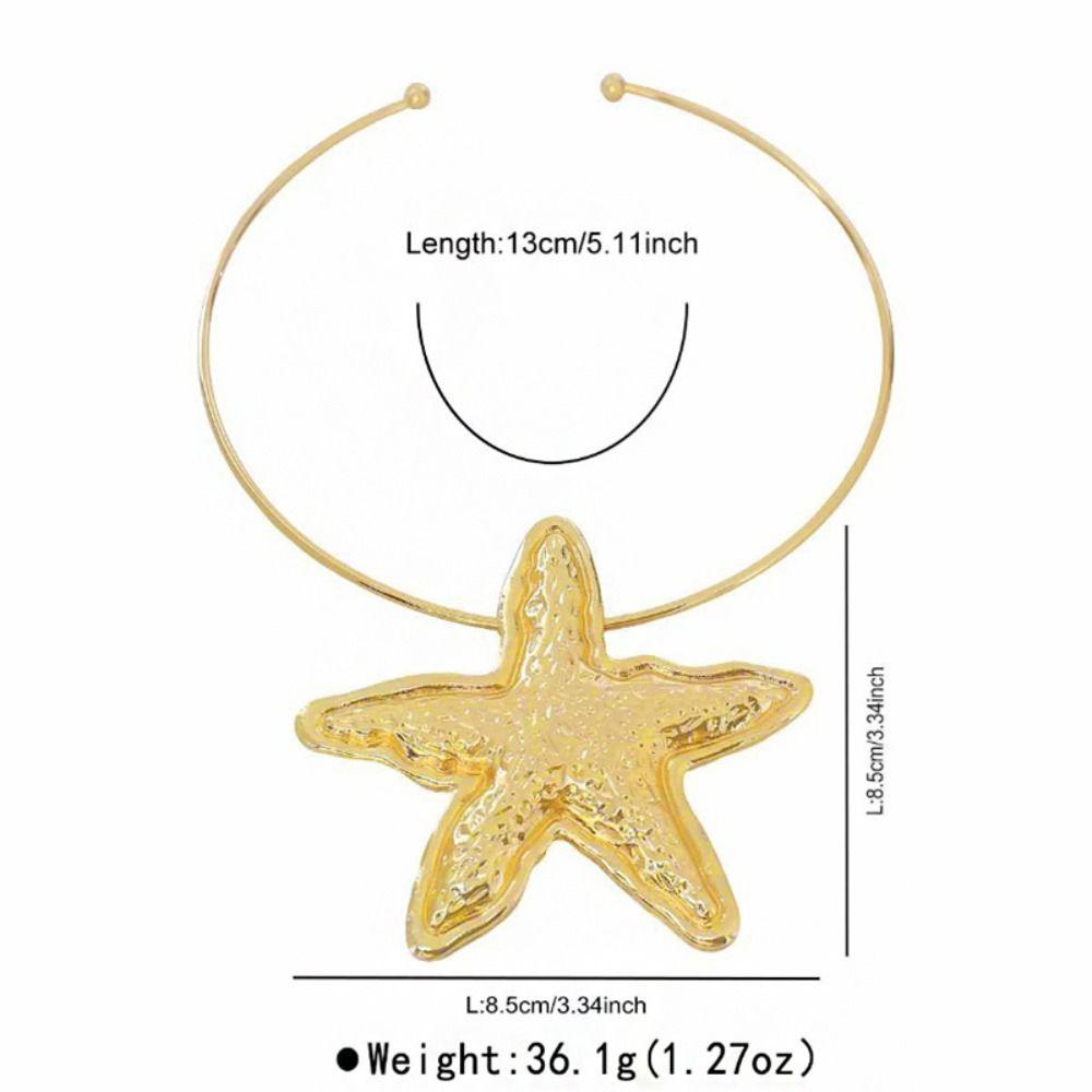 Bohemian Starfish Pendant Metal Choker Charm Exaggerated Geometric Circular Collar Punk Style Personalized Flower Necklace