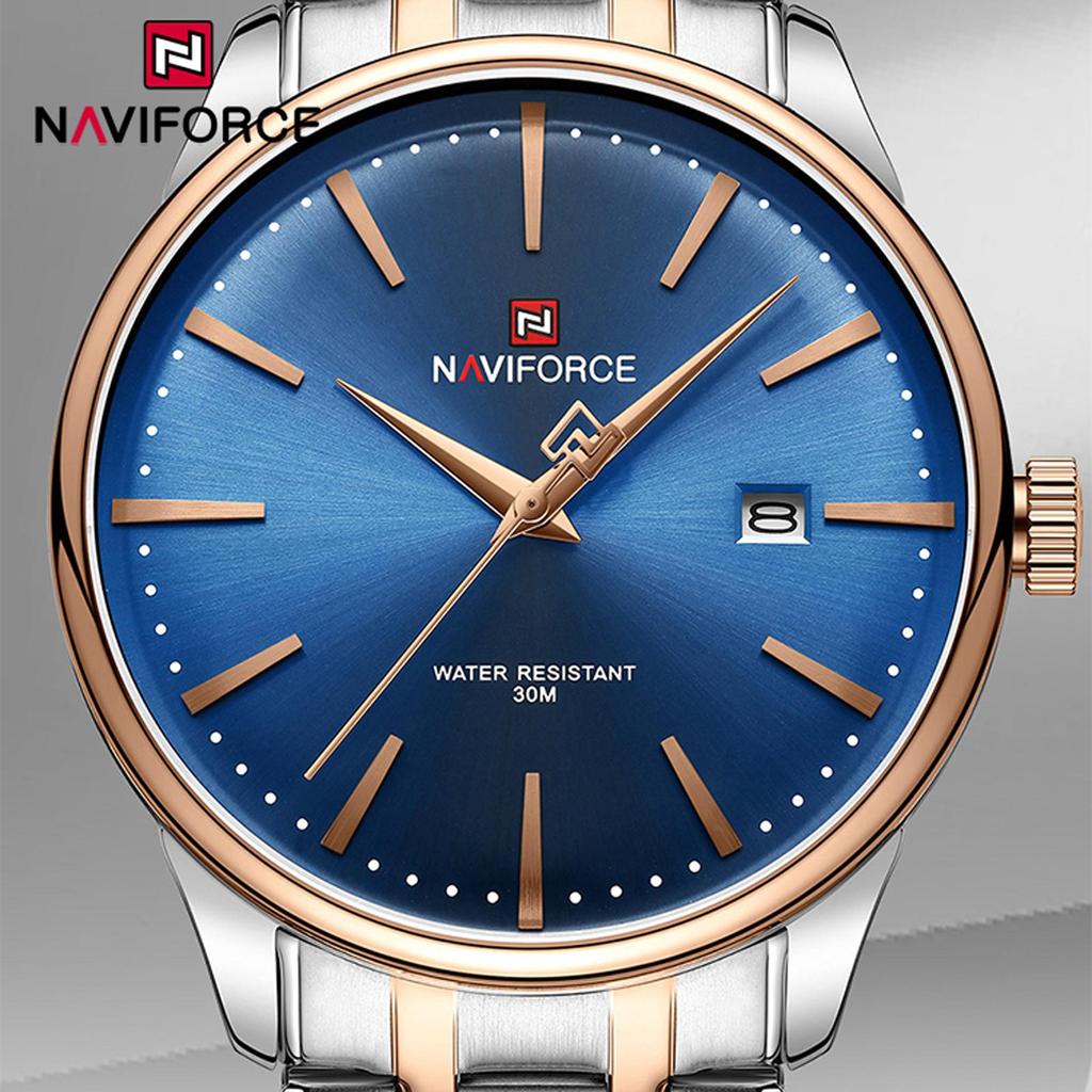 Naviforce Мужские часы из нержавеющей стали, водонепроницаемые деловые наручные часы с дисплеем даты, оригинальные кварцевые мужские часы