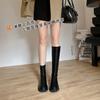 Cowhide Version~ Leather Thick-soled High Knight Boots, Small Man But Knee Boots, Fat Mm Long Boots, Elastic and Thin Boots