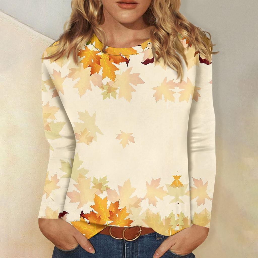 Long Sleeve Shirts For Women Cute Print Graphic Tees Blouses Casual Plus Size Basic Tops Pullover